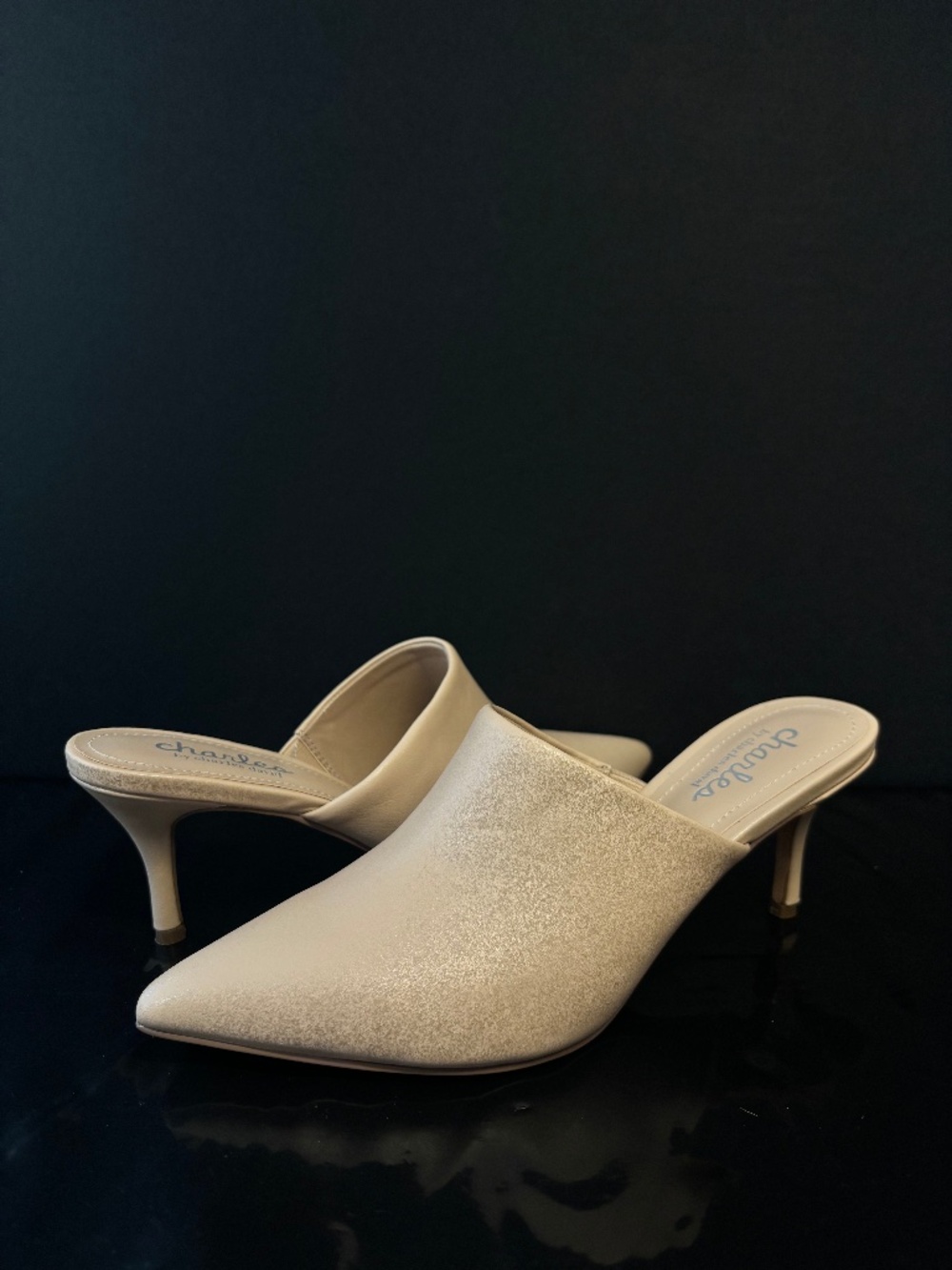 Charles by Charles David Nude Pointed Toe Mule Heels 6 Slip On Kitten Heel NEW